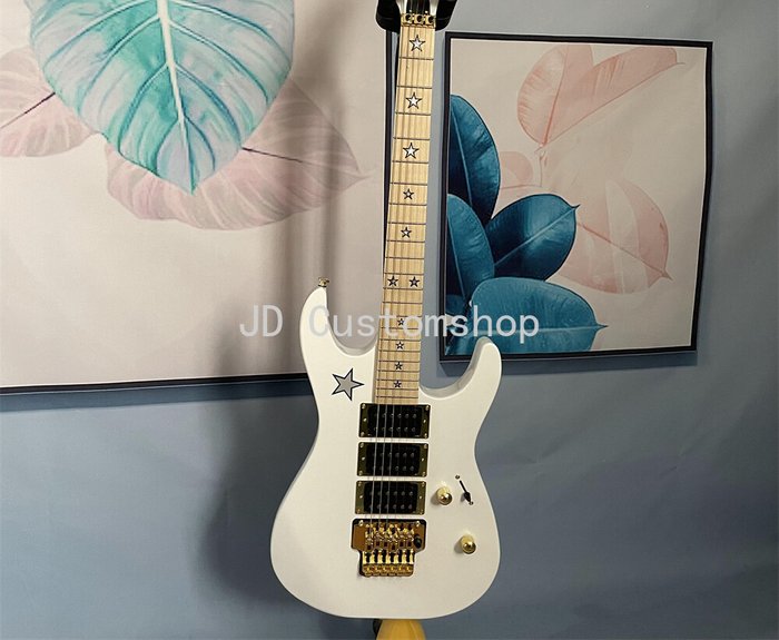 22 Fret Jersey Star Electric Guitar Maple Fretboard Floyd Rose Solid Body  White