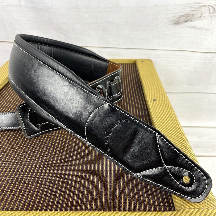 C-22-BLK Handmade Premium Black Signature Grain Leather Extra Wide Double Padded Guitar Strap