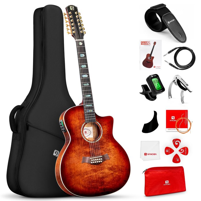 Amazon.com: Vangoa 12 String Guitar Solid Wood, Twelve String Acoustic Electric Guitar Kit with Premium Spruce Top, Mahogany Body, Upgraded EQ, Bone ...