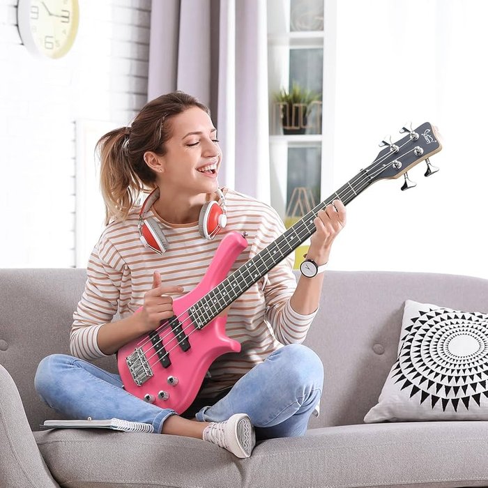 Amazon.com: GLARRY 4 String Electric Bass Guitar, 36-inch Bass Guitar Beginner Kit with Cable, Strap and Bag for All Skill Level, Adults,Travel (Pink) ...