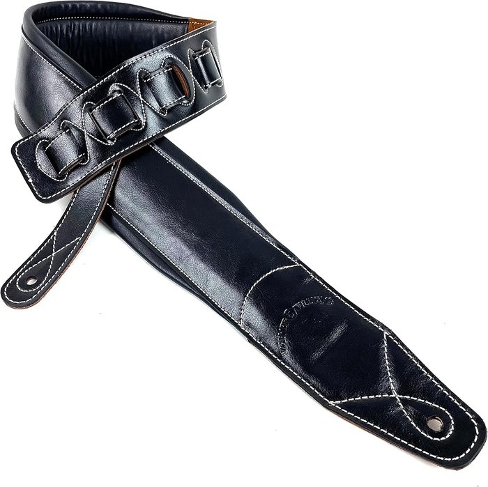 Walker & Williams C-22-BLK Handmade Premium Black Signature Grain Leather Extra Wide Double Padded Guitar Strap For Acoustic, Electric, And Bass ...