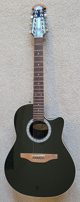 Ovation USA 6751 Standard Balladeer 12 String Acoustic Electric Guitar,  Gloss Black, Hard Case