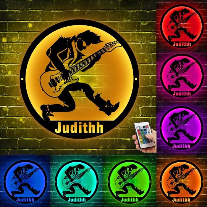 Personalized Guitar Wall Decor with Led Light,Custom Name Neon Light Sign Music Theme Black Metal Wall Art Night Lamp for Bedroom Living Room ...