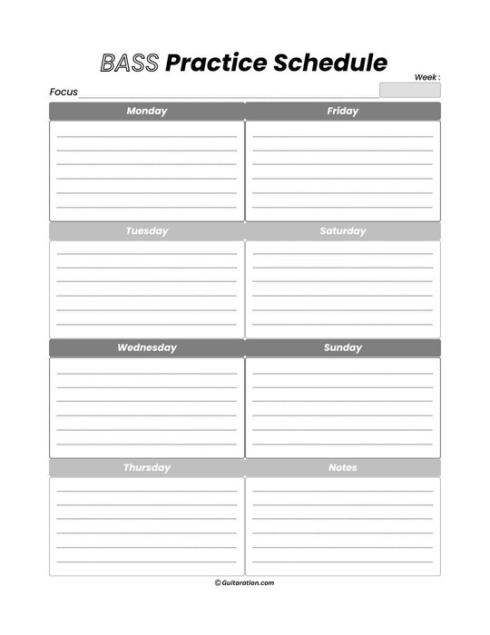 Simple Weekly Bass Practice Schedule Template - Guitaration