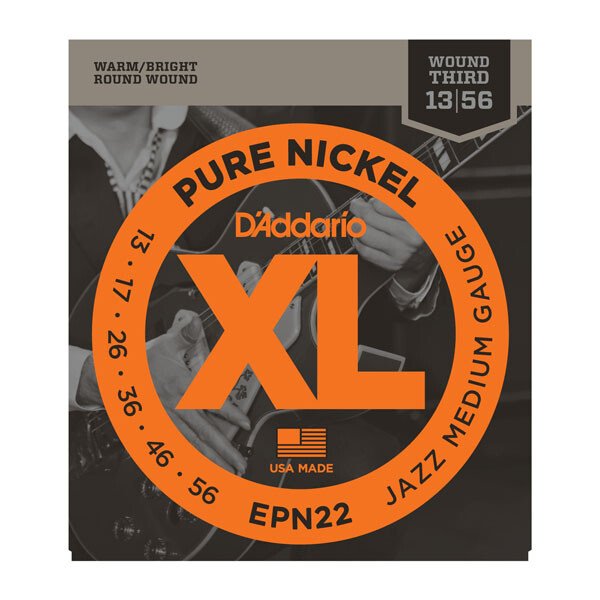 D'Addario EPN22 Pure Nickel Round Wound Electric Guitar Strings; gauges  13-56