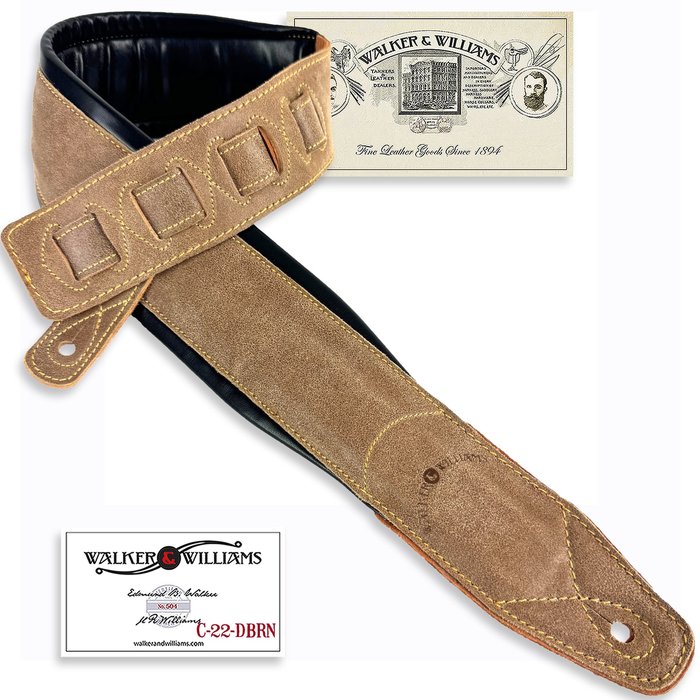 C-22-DBRN Extra Wide Double Padded Distressed "Weathered" Dark Brown Leather Strap