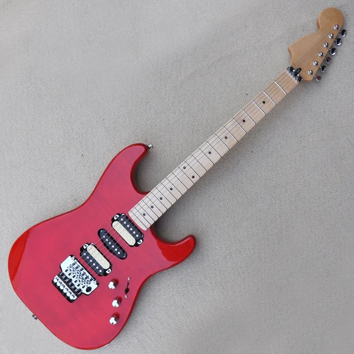 Electric Red Floyd Rose Guitar with Reverse Headstock: Maple Fretboard, HSH  Pickups, 22 Frets