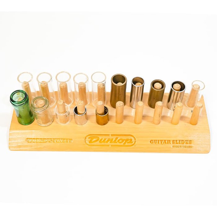 Dunlop Wooden Guitar Slide Holder & Display with 15 Slides