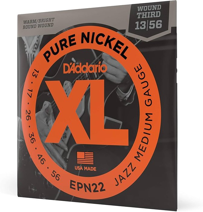 D'Addario Guitar Strings - XL Pure Nickel Electric Guitar Strings - Round Wound - Warm, Bright, Vintage Sound - EPN22 - Jazz Medium, 13-56