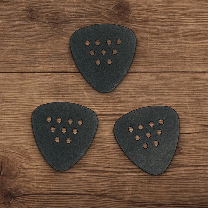 FlexGrip® Rounded Teardrop Pick (Matte Black) - 3 Picks – Woodtone, representing wooden guitar picks suitable for various styles, highlighting durability and natural feel.