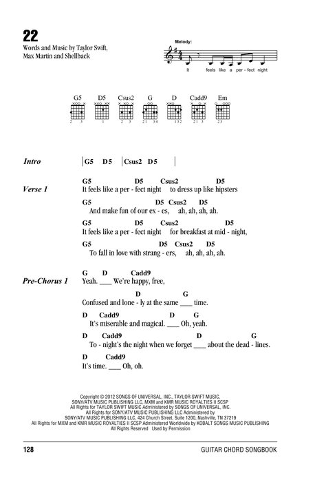 22 by Taylor Swift Sheet Music for Guitar Chords/Lyrics at Sheet ...