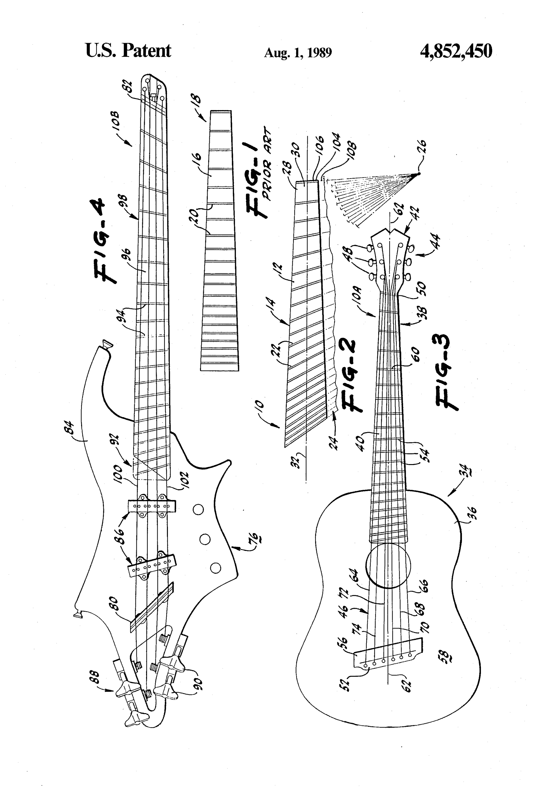 Technical drawing of a fanned fret guitar fingerboard layout.