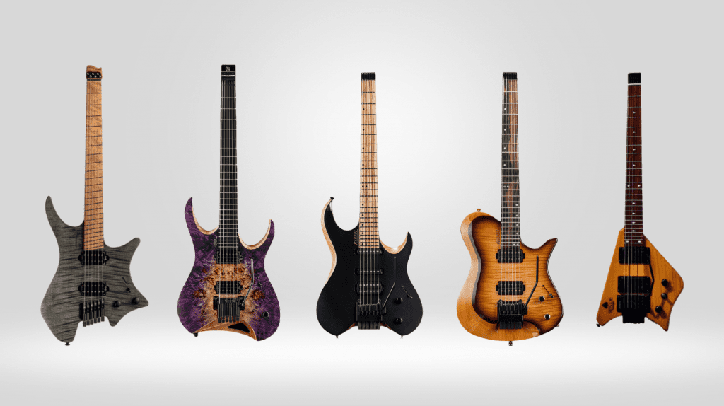 Comparison of headless guitars highlighting their design advantages.