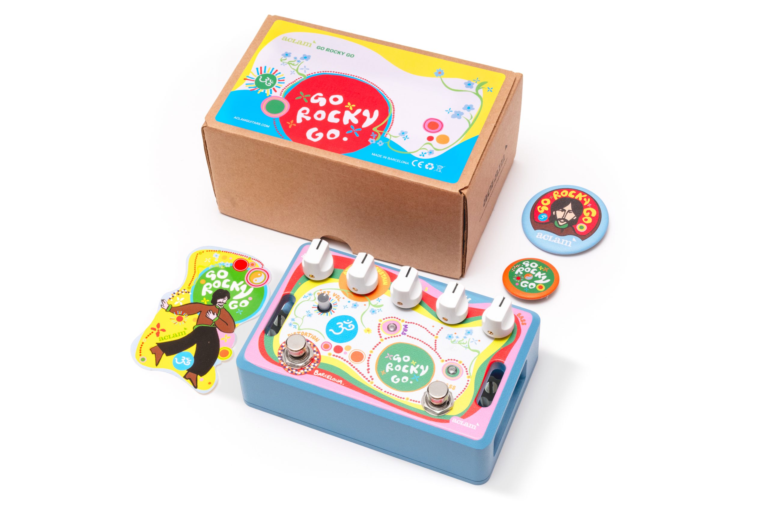 Detailed view of the Aclam Go Rocky Go pedal showcasing its controls and specifications.