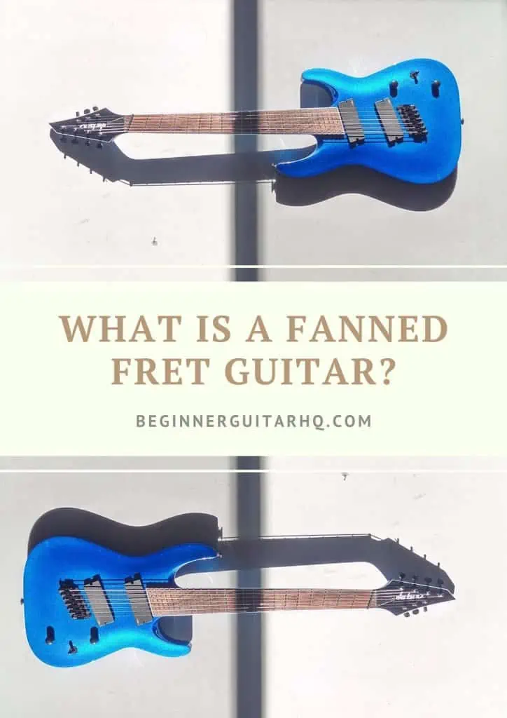 Visual example of a fanned fret guitar illustrating the angled fretboard design.