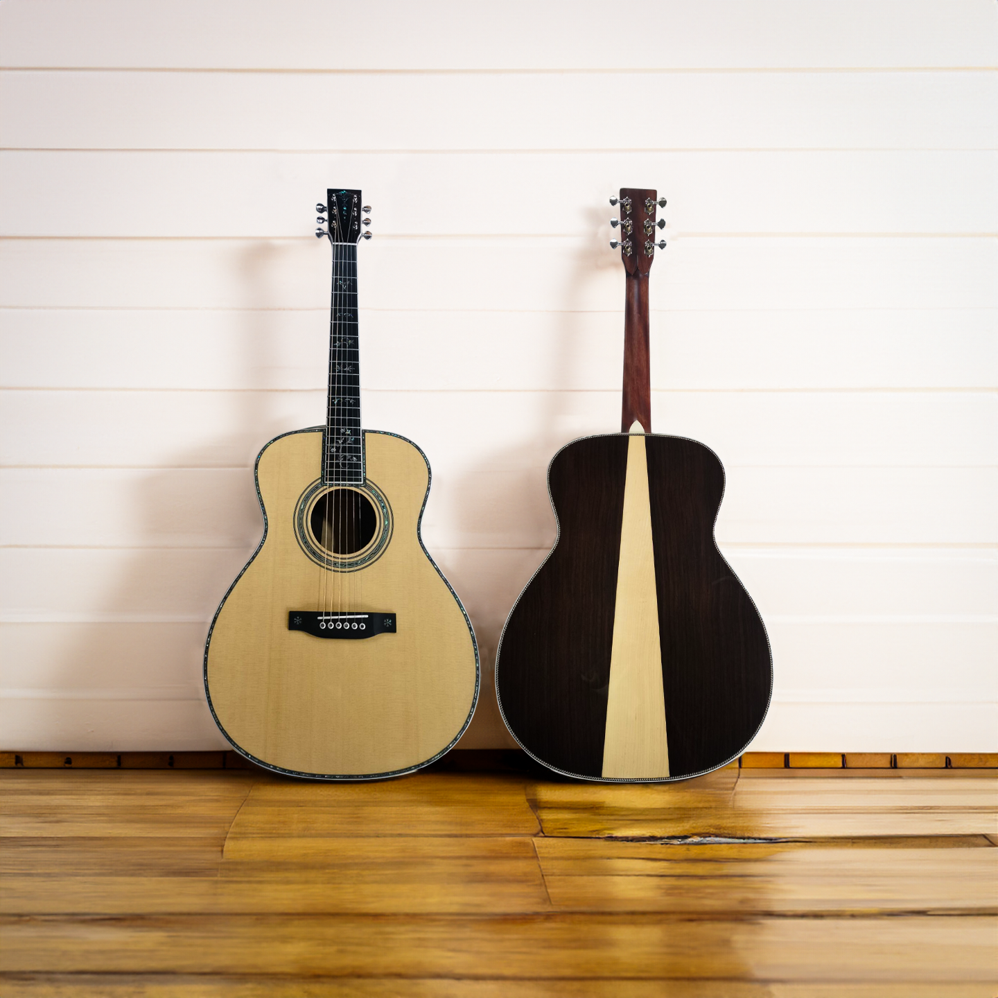 The Byron OM42 Handmade All-Solid Wood Guitar showcasing premium solid wood craftsmanship.